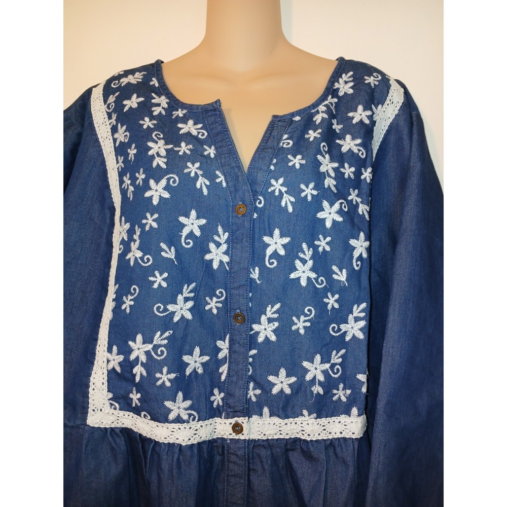 NEW Woman Within Maternity Jean Shirt Blouse Embroidered 100% Cotton SZ 3X  D142 - Picture 4 of 8